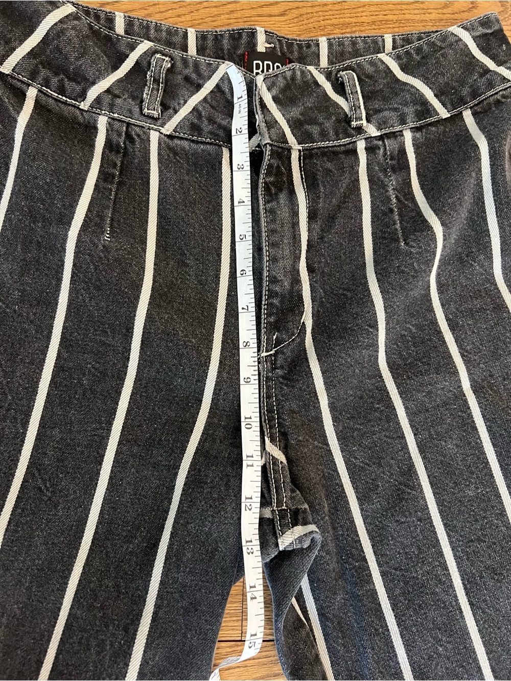 BDG Black High Waisted Cropped Jeans with White Vertical Stripes - Picture 11 of 13